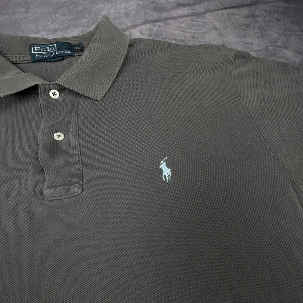 Polo Ralph Lauren Mens XL Grey Vintage Y2K Short Sleeve Pique Polo Shirt 0811